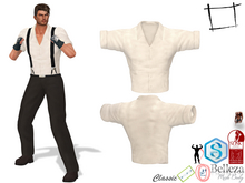 WC1426 Men's Rolled Sleeve Open Collar Tucked In White Shirt