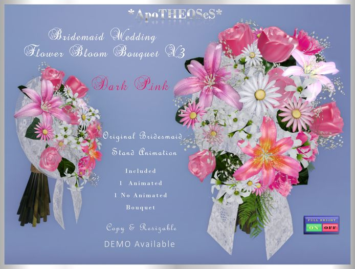 Dark Pink Bridesmaid Wedding Flower Bloom Bouquet V3
