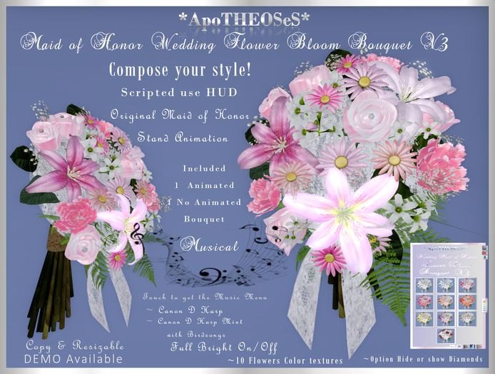 Scripted FatPack Maid Honor Wedding Flower Bloom Bouquet V3