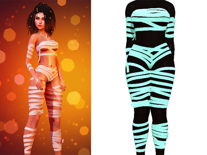 Nefertiti Mummy Wrap Bandages 2.0 [Seafoam] - Maitreya Lara • LaraX • Petite • PetiteX • Legacy • Reborn Costume