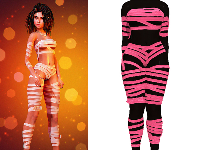 Nefertiti Mummy Wrap Bandages 2.0 [Hot Pink] - Maitreya Lara • LaraX • Petite • PetiteX • Legacy • Reborn Costume