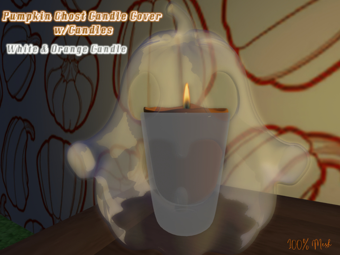 Pumpkin Ghost Candle Cover w/Candle WTE/O