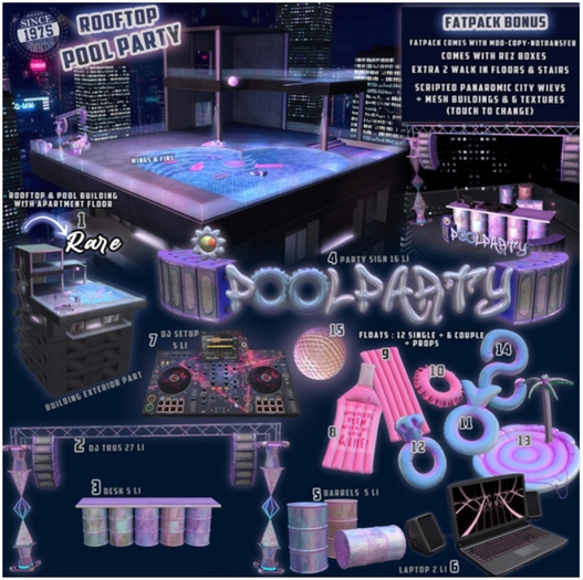 Second Life Marketplace - 07.[Since1975] Rooftop Pool - Dj Setup