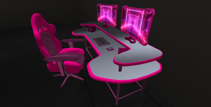 Gaming Chair and Desk- Pink- 10 Sit Anims  - Copy & Mod