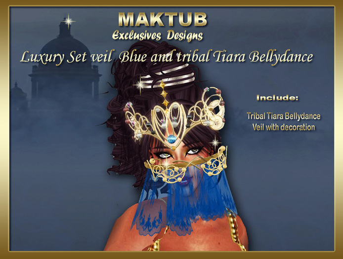 LUXURY BLUE  VEIL AND TRIBAL TIARA