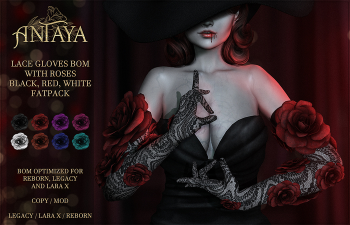 :: ANTAYA :: Lace gloves with roses - Bom + Mesh FATPACK (wear)