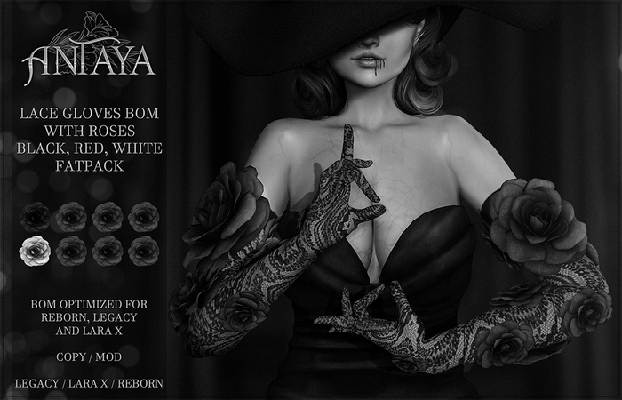 :: ANTAYA :: Lace gloves with roses - Bom + Mesh DEMO