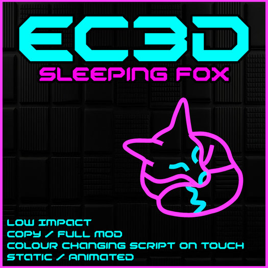 Sleeping Fox Neon Sign – Animated & Static – Cozy Animal Decor – Colour Change – Copy/Full Mod Mesh