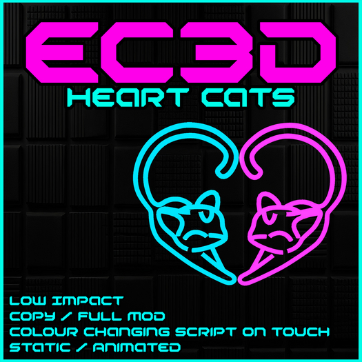 Heart Cats Neon Sign – Animated & Static – Cute Romantic Wall Art – Colour Change – Copy/Mod Mesh