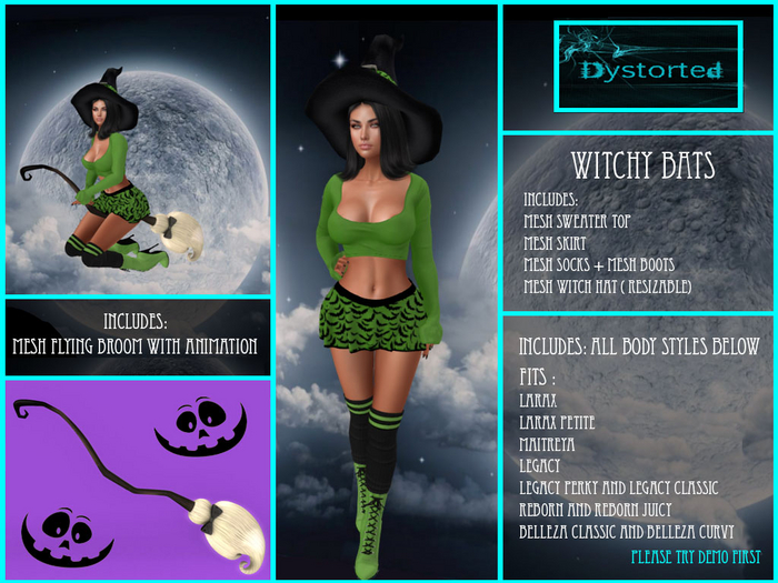 .:Dystorted:. Witchy Bats Green