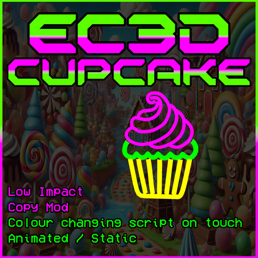 Cupcake Neon Sign – Animated & Static – Candyland Café Decor – Colour Change – Copy/Mod Mesh