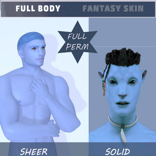 FULL PERM BLUE FANTASY ROLE PLAY BOM SKIN-FOR ALL MESH & CLASSIC AVATAR HEADS & BODIES & EVO-EVOX >>>PROMO 50% OFF<<<