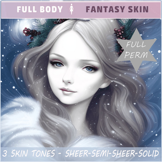 FULL PERM WHITE FANTASY ROLE PLAY BOM SKIN-FOR ALL MESH & CLASSIC AVATAR HEADS & BODIES & EVO-EVOX >>>PROMO 50% OFF<<<
