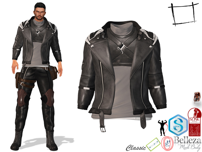 WC1367 Mens Black Leather Rider Jacket With Turtle Neck Top