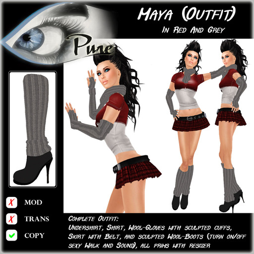 << PURE >> Maja (full outfit incl. boot) in Red & Grey [inworld price 199L$]