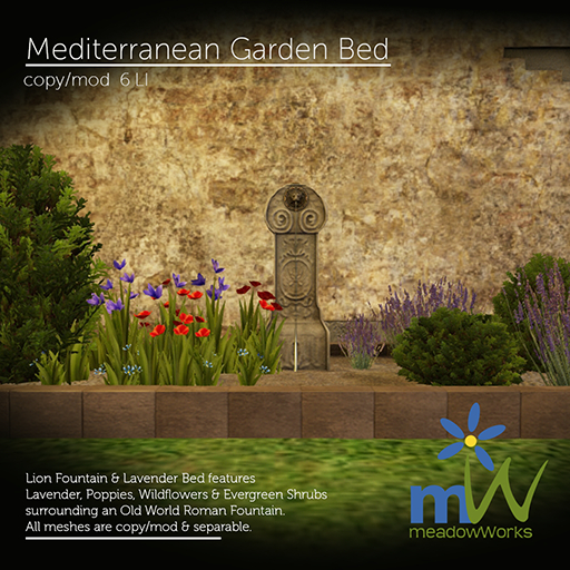 Mediterranean Garden Bed Lavender & Lion Fountain