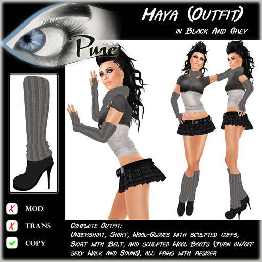 << PURE >> Maja (full outfit incl. boot) in Black & Grey [inworld price 199L$]