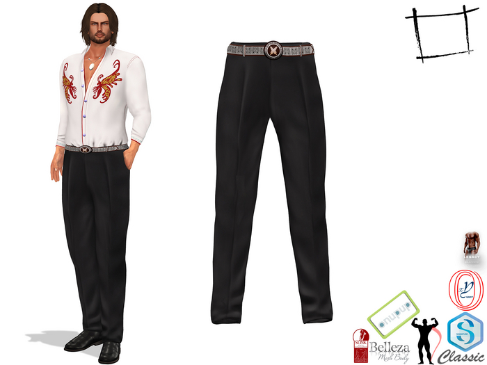 Full Perm Men's Black Trousers With Star Buckle Belt Slink Male, Belleza Jake, Signature Gianni, Legacy Male