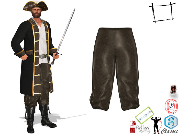 Full Perm Men's Colonial General Pirate Pheasant Tucked In Pants Slink Male, Jake, Gianni, Legacy Male