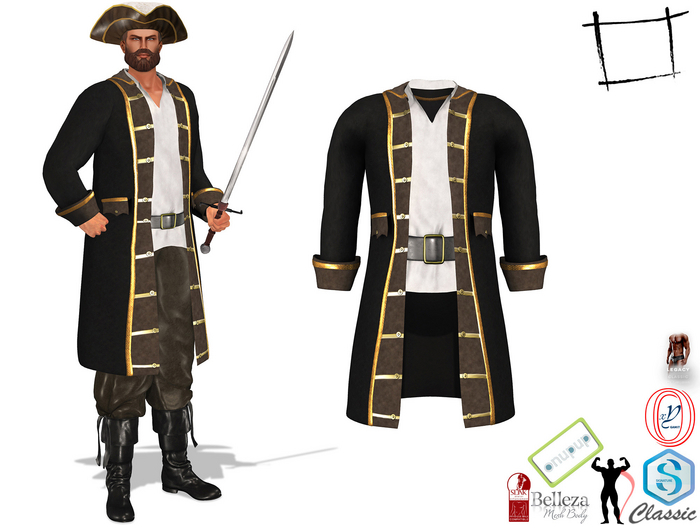 Full Perm Men's Colonial General Pirate Jacket & Shirt Slink Jake, Gianni Onupup Gamit, Legacy Male