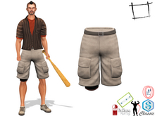 Full Perm Men's Stained Beige White Short Cargo Pants With Knee Pad Slink Male, Belleza Jake, Signature Gianni, Legacy