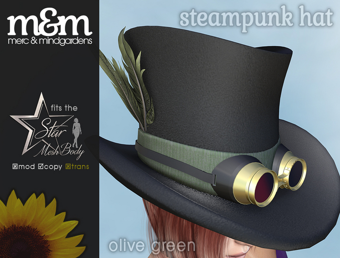 Goth Steampunk Hat - Olive Green