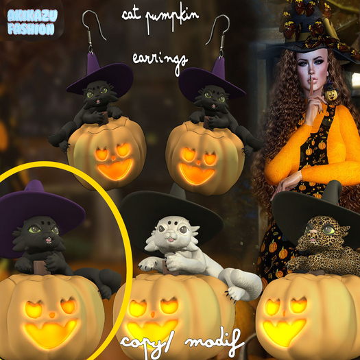 Akikazu Hallowwen Cat   Earrings Black