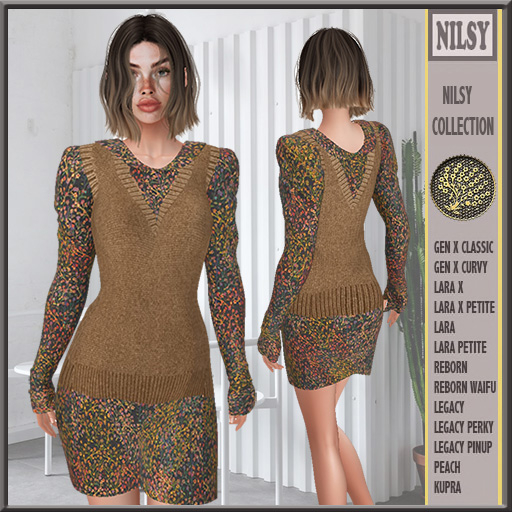 KNIT VEST&PRINTED FALL DRESS