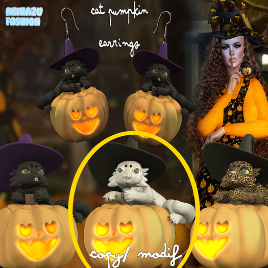 Akikazu Halloween Cat  Earrings White