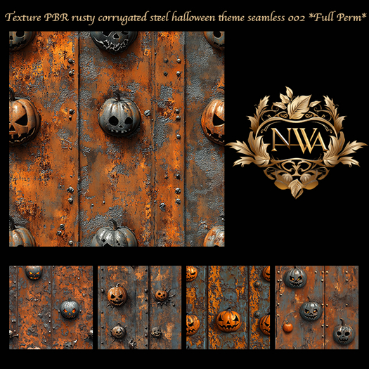 5pc PBR Rusty corrugated steel halloween theme seamless *Full Perm* 002