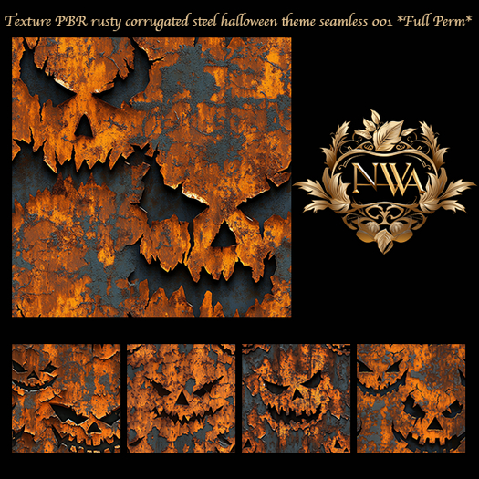 5pc PBR Rusty corrugated steel halloween theme seamless *Full Perm* 001