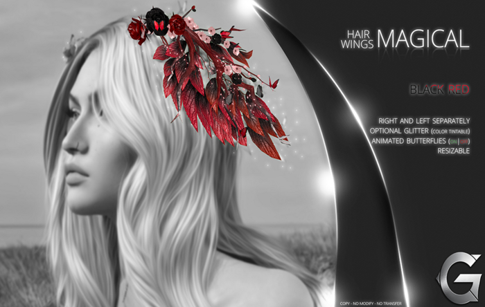 {geek} Magical Hair  Wings  - Black/Red Version