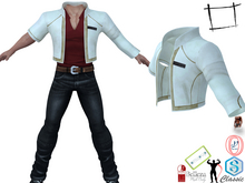 Full Perm One Arm Long One Arm Short Crop White Open Front Standing Collar Leather Jacket Slink, Jake, Signature, Legacy