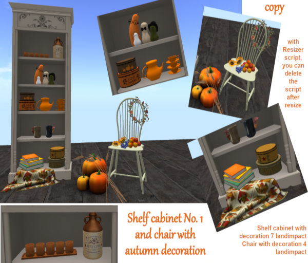 shelf cabinett and stool w. autumn decor