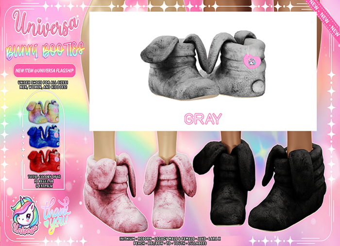#UNIVERSA - Bunni Booties - GRAY Inithium- Reborn- Legacy- Jake- LaraX- Peach- BBL/BBW- TD- Youth- Lullabees