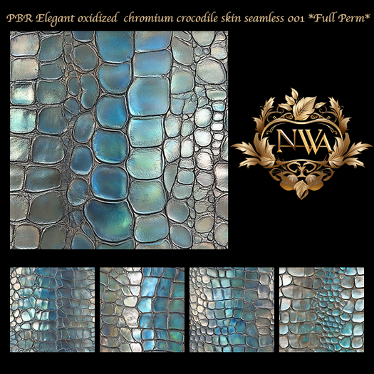 5pc PBR Elegant oxidized  chromium crocodile skin seamless *Full Perm* 001