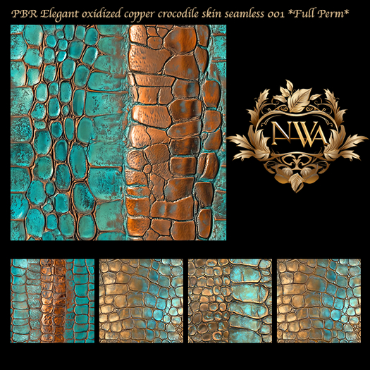 5pc PBR Elegant oxidized copper crocodile skin seamless *Full Perm* 001