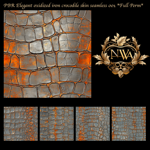 5pc PBR Elegant oxidized iron crocodile skin seamless *Full Perm* 001