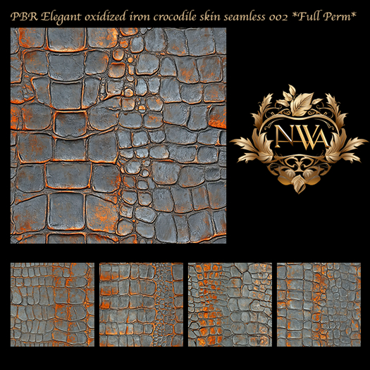 5pc PBR Elegant oxidized iron crocodile skin seamless *Full Perm* 002