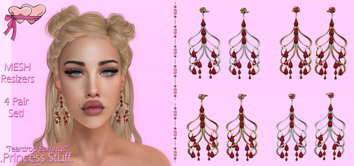 .Princess Stuff.[Teardrops Earrings] Rubina Red Set!