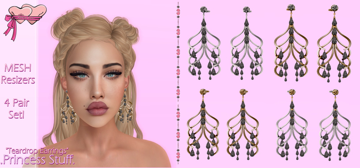 .Princess Stuff.[Teardrops Earrings] Black Diamond Set! 