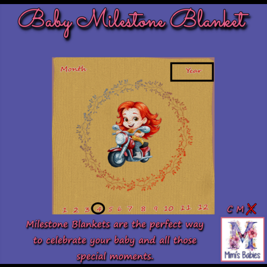 {M}  Baby Biker Girl  Milestone Blanket 
