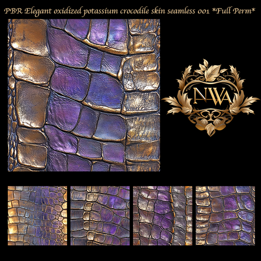 5pc PBR Elegant oxidized potassium crocodile skin seamless *Full Perm* 001