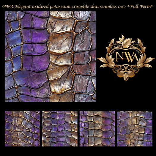 5pc PBR Elegant oxidized potassium crocodile skin seamless *Full Perm* 002