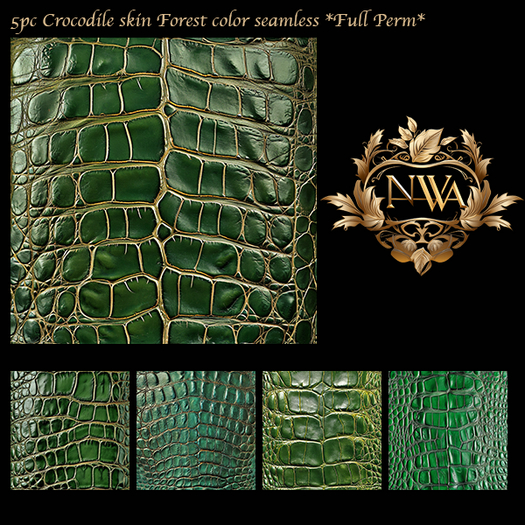 5pc 3D Crocodile skin Forest green color  texture seamless *Full Perm*