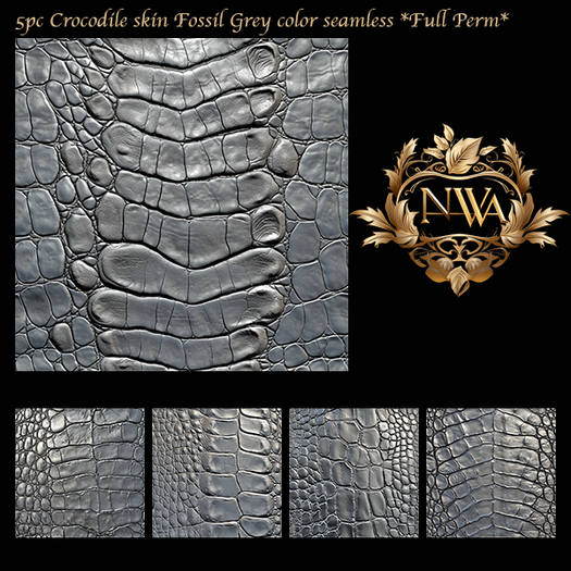 5pc 3D Crocodile skin Fossil Grey color texture seamless *Full Perm