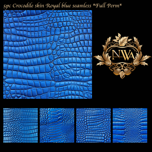 5pc 3D Crocodile skin Royal blue color  texture seamless *Full Perm*