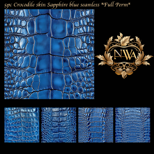 5pc 3D Crocodile skin Sapphire blue color  texture seamless *Full Perm*
