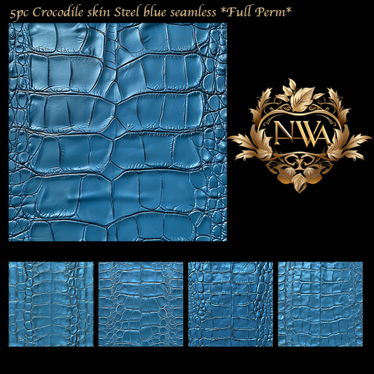 5pc 3D Crocodile skin Steel blue color texture seamless *Full Perm*