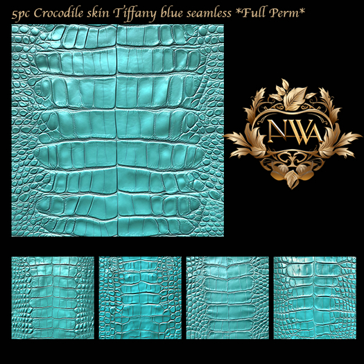 5pc 3D Crocodile skin Tiffany blue color  texture seamless *Full Perm*